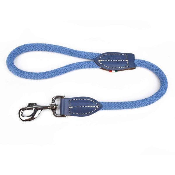 leather and rope dog and puppy leads blue