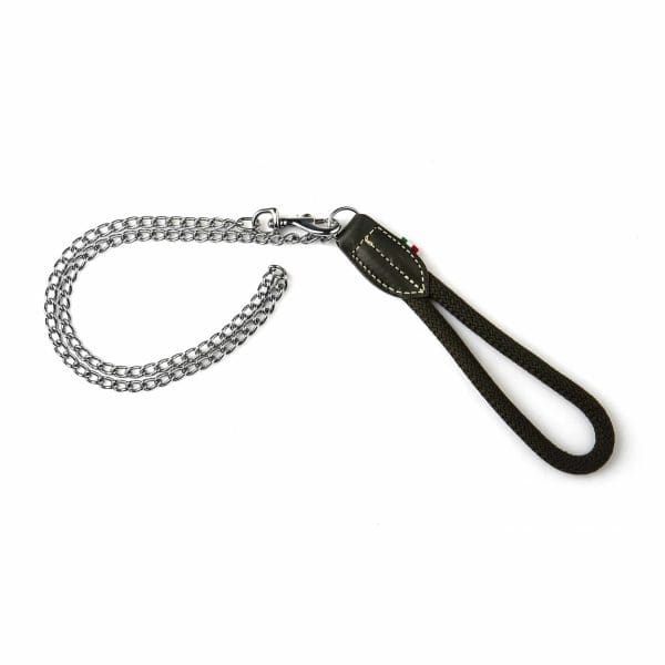 Bianca soft cotton rope handle with chain collar for puppy or dogs black