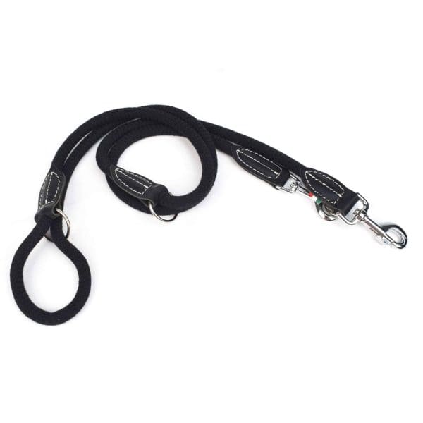 leather and rope training dog and puppy leads black