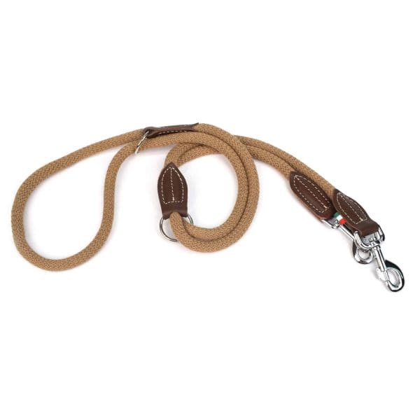 leather and rope training dog and puppy leads tan