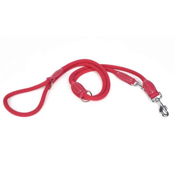 leather and rope training dog and puppy leads fuschia pink