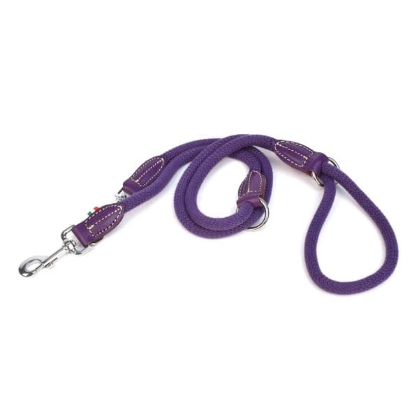 leather and rope training dog and puppy leads purple