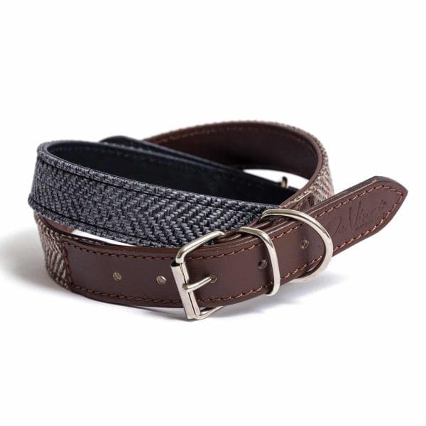 Tweed leather dog collar